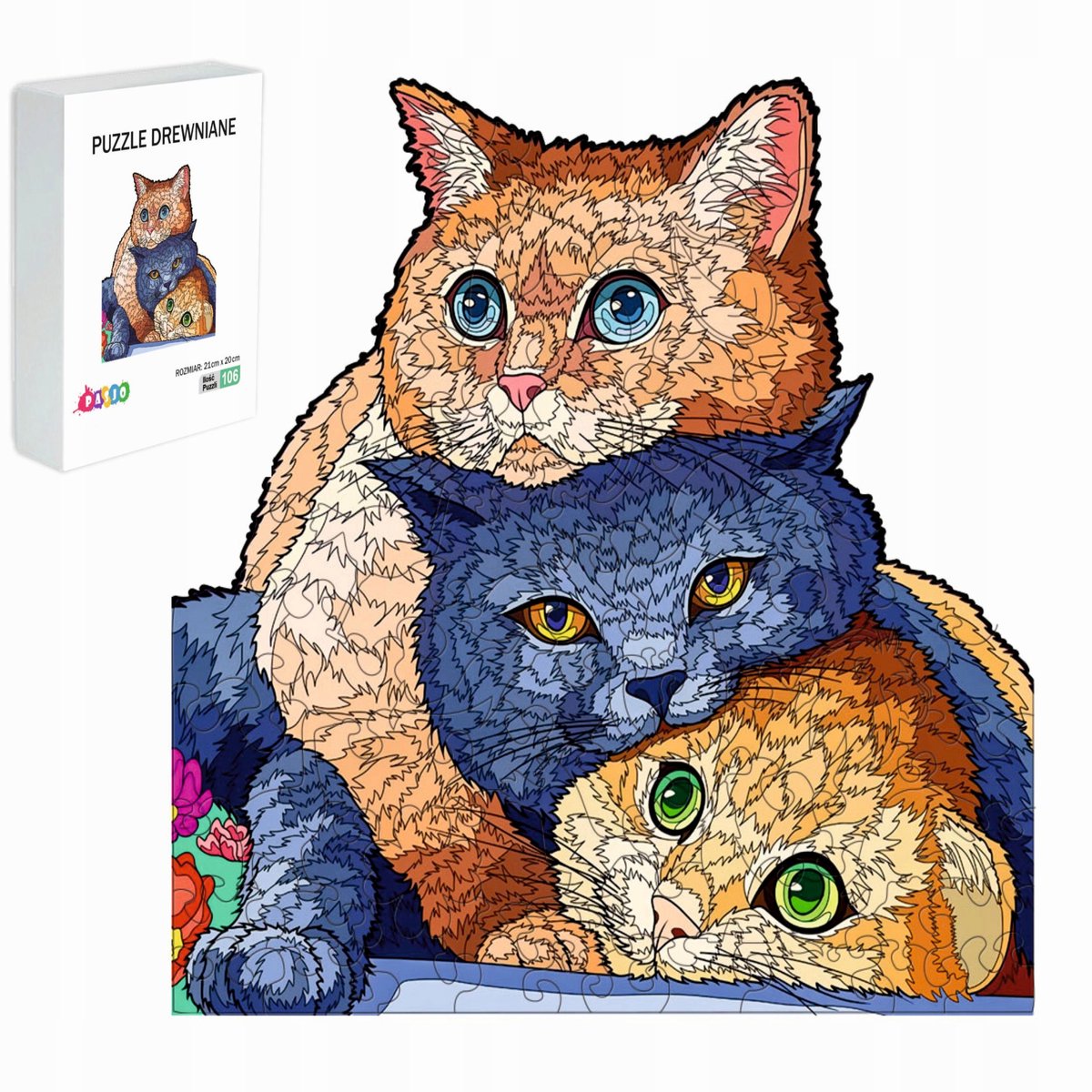 Houten Puzzel Drie Katjes - 106 Stukjes - Cadeau voor Kinderen