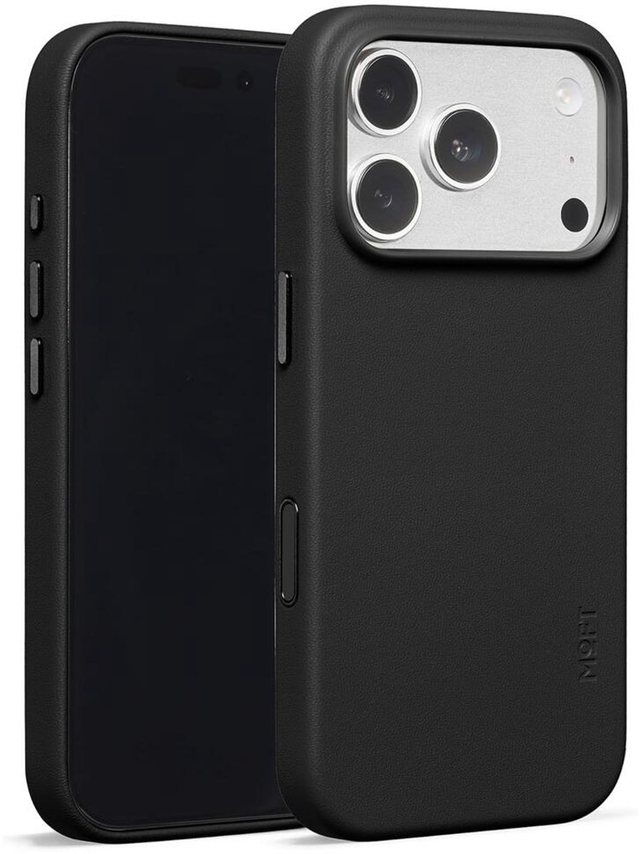 MOFT Hoesje Geschikt voor iPhone 17 Pro - MOVAS Snap Back Cover - Compatibel met MagSafe - Vegan Leer Case - Beschermhoes Dun - Duurzaam - Zwart