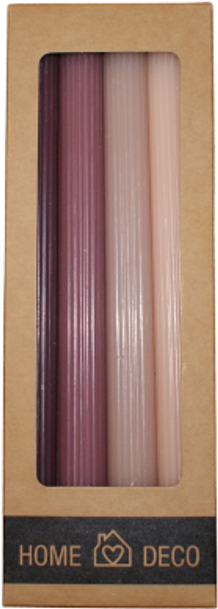 Dinerkaarsen - Set van 4 | 25 cm - Roze & Paars | Luxe Dinerkaarsen Home Deco - Brandtijd: ca. 8 uur
