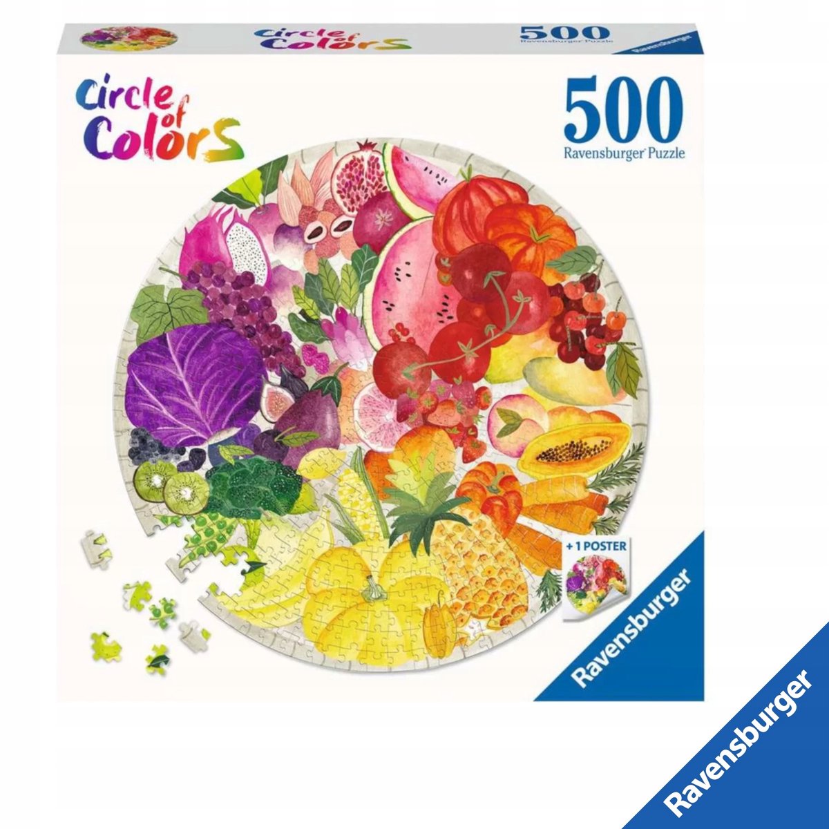 Ravensburger Ronde 2D Puzzel: Kleurenpracht Fruit & Groenten (500 Stukjes)