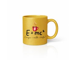 E = mc² Koffieformule Mok – Goud 330 ml – Grappige Energievergelijking Melk x Koffie Humor Koffiemok