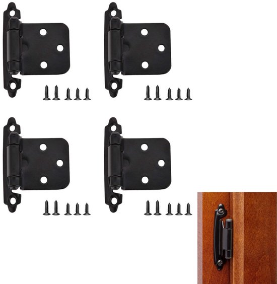 4 pièces - charnières de cuisine - Charnières à ressort - Charnières de cuisine semi-dissimulées - Solides et durables - Zwart - 7 x 4,4 cm - Convient aux armoires de cuisine