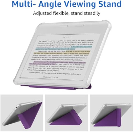 HGWALP Beschermhoes compatibel met 7" Kobo Libra Colore (2024) / Kobo Libra 2 (2021) eReader, Clear Soft TPU achterhoes met Auto Sleep/Wake en Stand, Paars — afbeelding 4