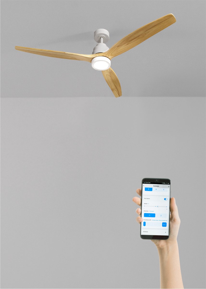 CREATE - Plafondventilator 40W silent 100% hout - Wit / Licht hout - Ø152cm - Met licht - WIFI + Afstandsbediening - WIND STYLANCE – foto 3