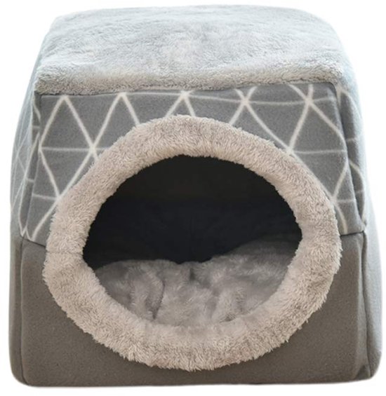 Niche pliable pour chien et chat - Niche d'intérieur et d'extérieur pour chiens et chats - Niche pour rongeurs - Niche fermée - Abri pour animaux - 38 x 38 x 34 cm - Lieu de repos idéal pour chats, chiens et cochons d'Inde - Grijs