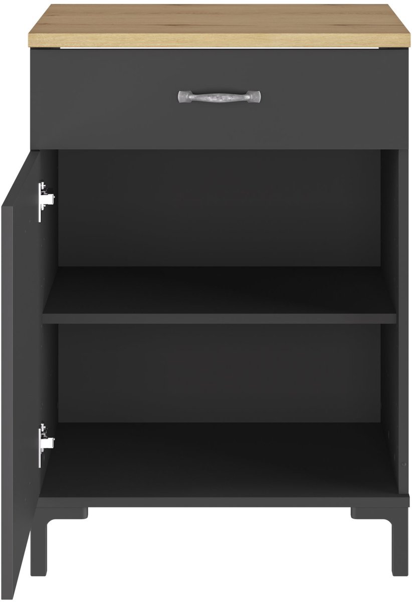 Bijzetkastje Manchester | 60 X 60 X 86 Cm | Helvezia Oak-design - Gautier - Gami - Keuken Onderkast - Zwart - MDF