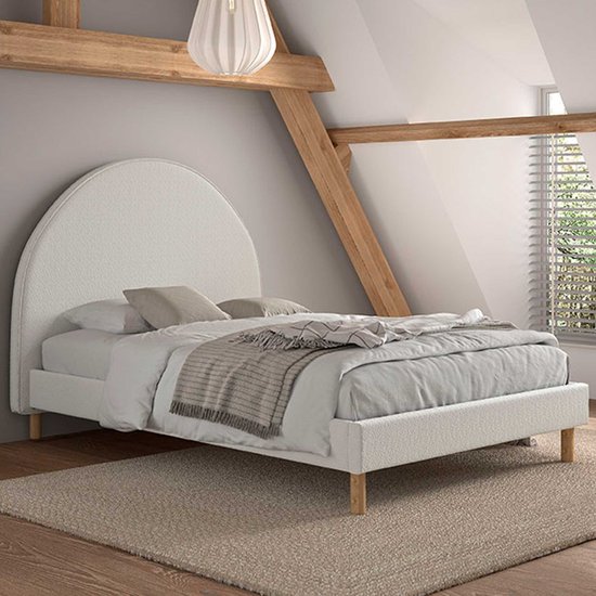 Lit rembourré Maeva 140x200cm - tissu bouclé blanc - Vipack - Lits doubles rembourrés - Blanc - Textile - Lits doubles rembourrés