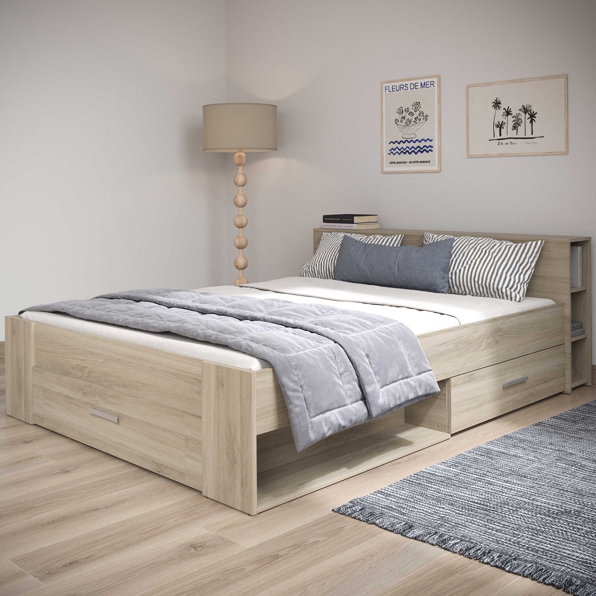 Bed Polly 160 x 200 cm-Kronberg eik - CBA - Tweepersoons bedkader - Bruin - Melamine; Spaanplaat Tweepersoons Normaal bed