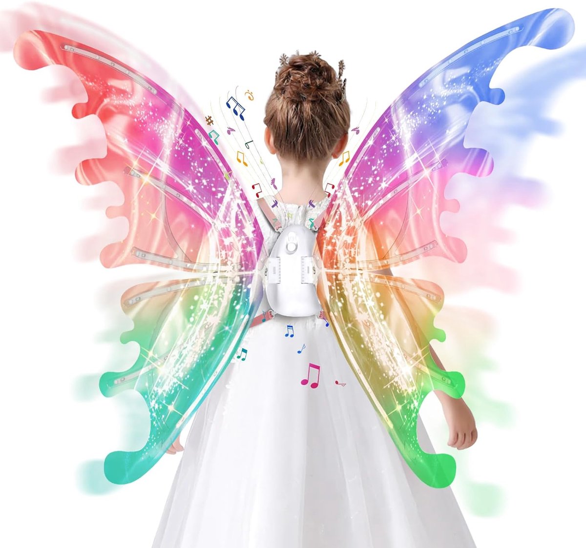 BUZIFU Ailes de fée de papillon pour adultes - Ailes d'ange transparentes étincelantes avec baguette - Costume d'elfe - Ailes d'ange de princesse pour Halloween, déguisement, fête de cosplay (noir