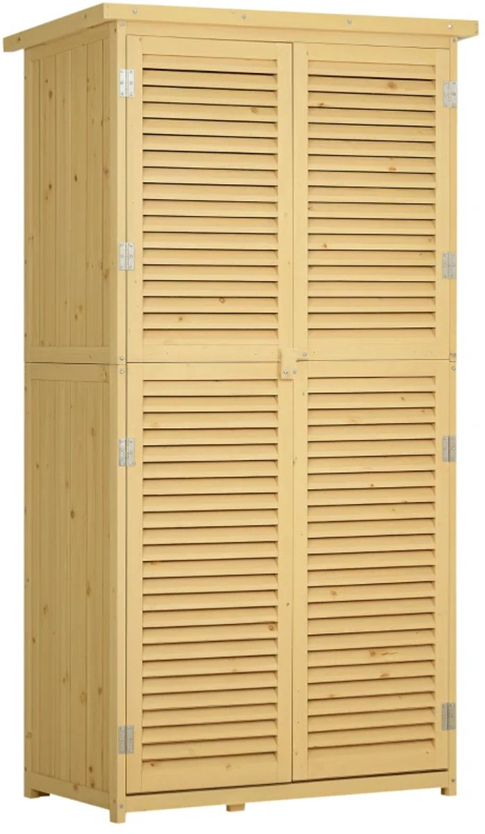 Houten Tuinschuur - Tuinhuis - Tuinkast - 87x46,5x160 cm - met Asfalt Dak en Lamellendeur - Gereedschapsschuur - Opslagruimte Tuin - Tuingereedschap Bewaren - Natuurlijk Hout