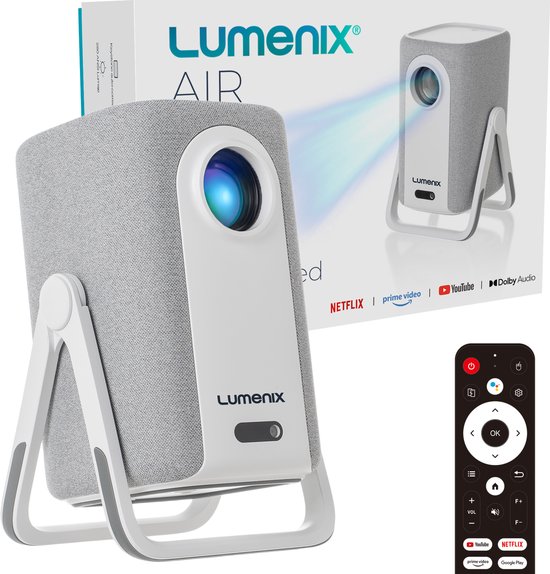 Lumenix AIR mini beamer – 500 ANSI – Thuisbioscoop met Netflix – Dolby Audio – Full HD 1080p (4K ondersteund) – WiFi 6 & Bluetooth 5.2 – Autofocus & Auto Keystone – Home Cinema Projector