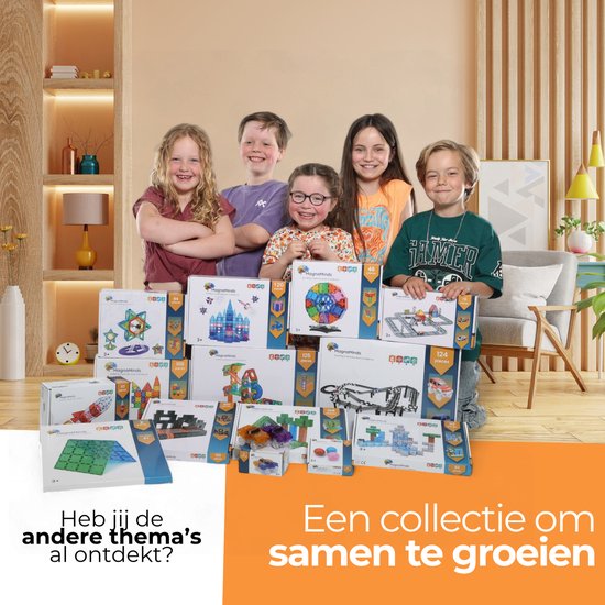 Magna Minds - Magnetic Tiles racebaan - Zelfrijdende auto - Magnetisch Speelgoed – 122 stuks - Constructie speelgoed - Magnetische tegels - Montessori speelgoed - Magnetic toys - Magnetische bouwstenen - Speelgoed Kinderen