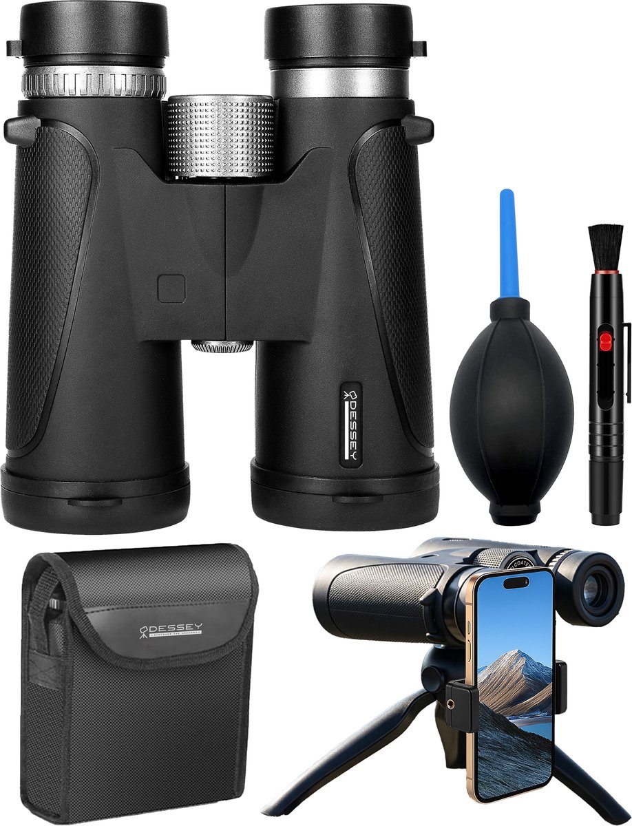 ODESSEY Verrekijker - met Tripod, Case, Onderhoudskit en Telefoonhouder - 10x42 - FMC - BAK-7 - voor Volwassene & Kinderen