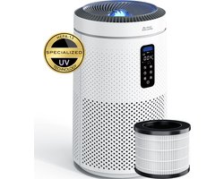 BS Luchtreiniger Pro - Air Purifier 5-laags met UV Desinfectie – HEPA 13 + Koolstoffilter – 400 m³/h 90m² – Werkt tegen allergieën, pollen, geurtjes – Automatisch met Luchtkwaliteit Indicator - Clean Air diffuser