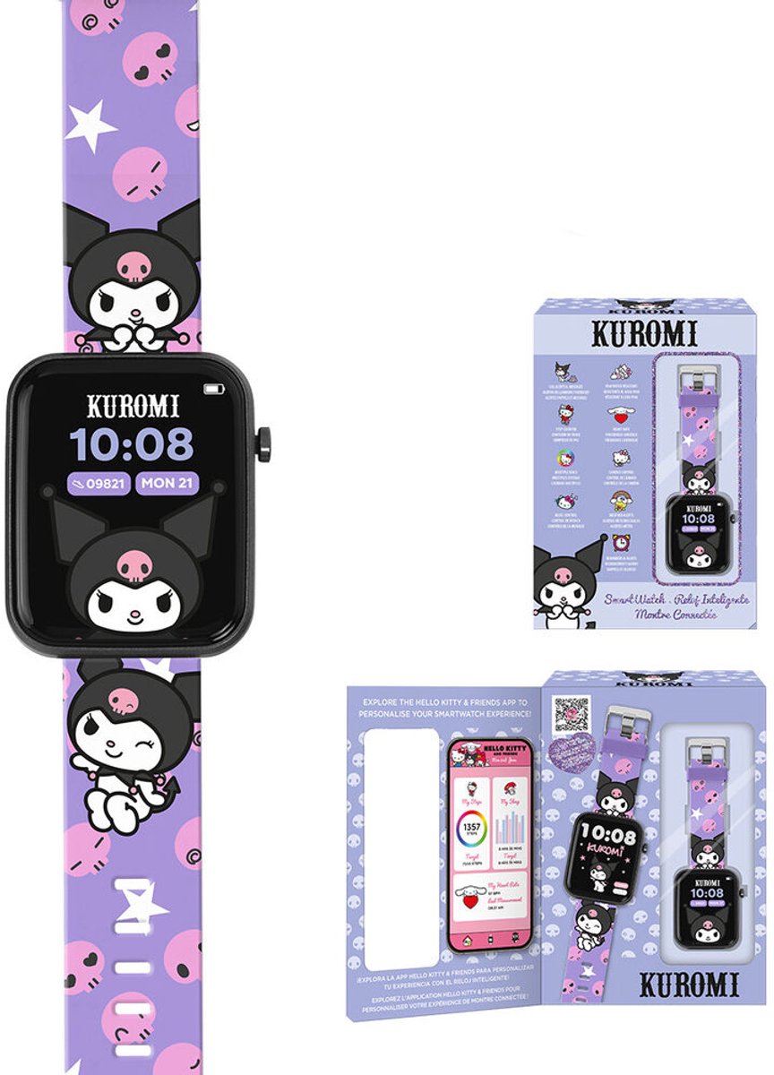 Kuromi interactieve smartwatch – kind horloge met app – touchscreen en camera – Paars – 11,4x16x5 cm