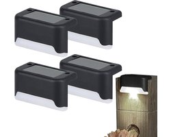 Merkloos Zelfklevende Zonnelampen - Muurlamp Solar 4 Stuks Zwart - Muurverlichting - voor Buitentrappen, Trappen, Hekken, Tuin, Terras en Pad