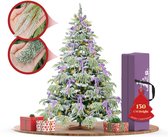 COSTWAY Kunstkerstboom 150 cm met Verlichting – Dennenboom met Kleurrijke LED Sneeuwvlokken en Glasvezel – Witte Kerstboom met Stervormige Punt en Robuuste Metalen Basis COSTWAY Kunstkerstboom 150 cm met Verlichting – Dennenboom met Kleurrijke LED Sneeuwvlokken en Glasvezel – Witte Kerstboom met Stervormige Punt en Robuuste Metalen Basis