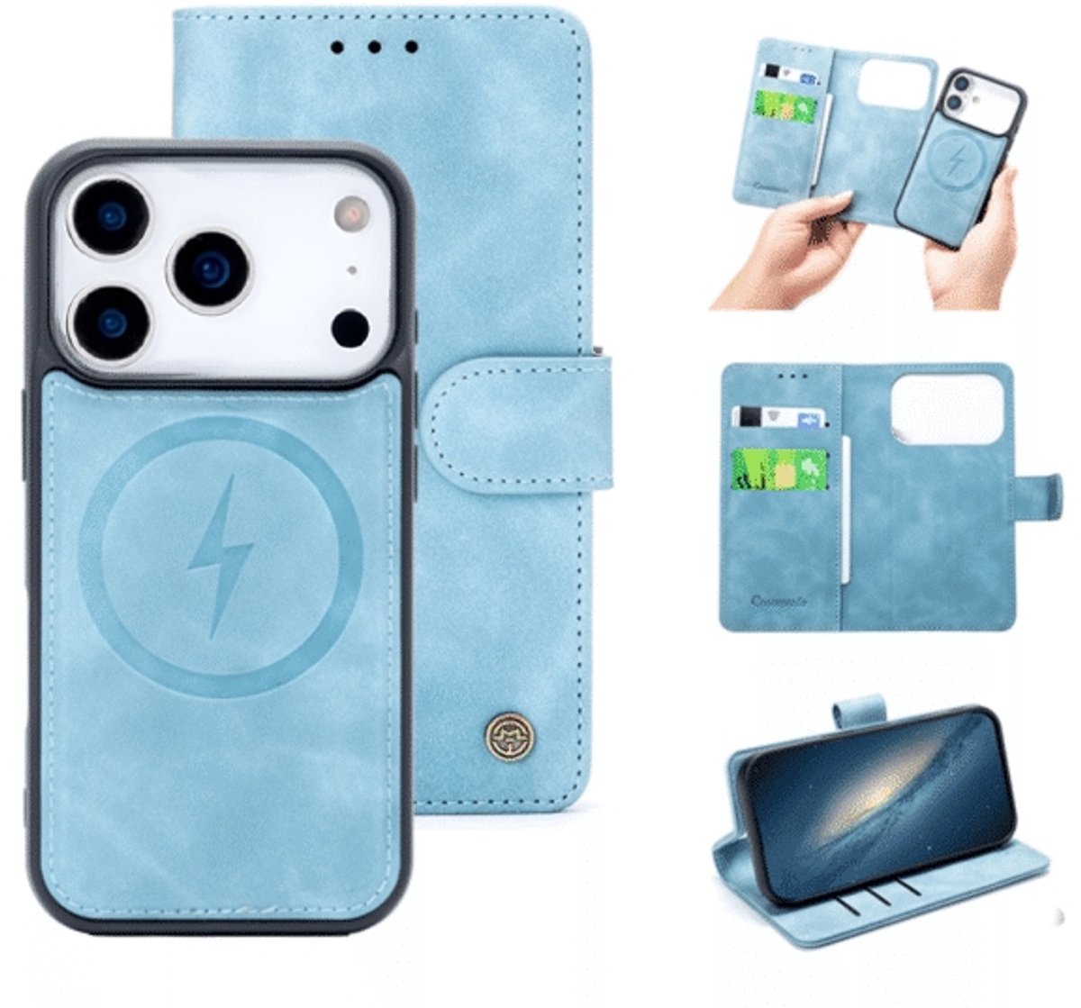 Casemania – Bookcase 2-1 MagSafe– iPhone 17 Pro Licht Blauw