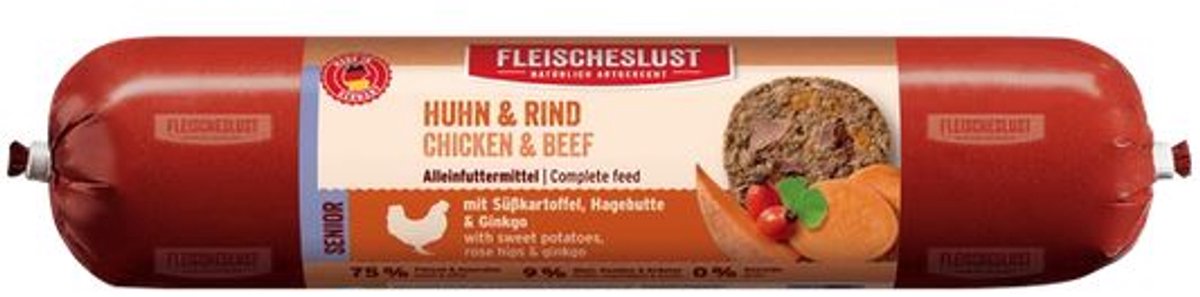 Fleischeslust Fleischeslust Lifecycle Senior 800g | Huhn & Rind mit Süﬂkartoffel, Hagebutte & Ginkgo
