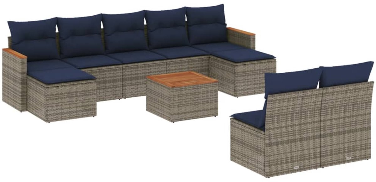 vidaXL - 10-delige - tuinbankset - met - kussens, - grijs - polyrotan