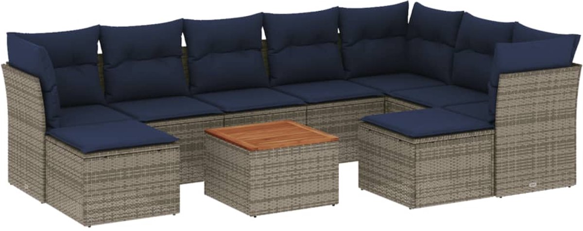 vidaXL - 10-delige - tuinbankset - met - kussens, - grijs - polyrotan