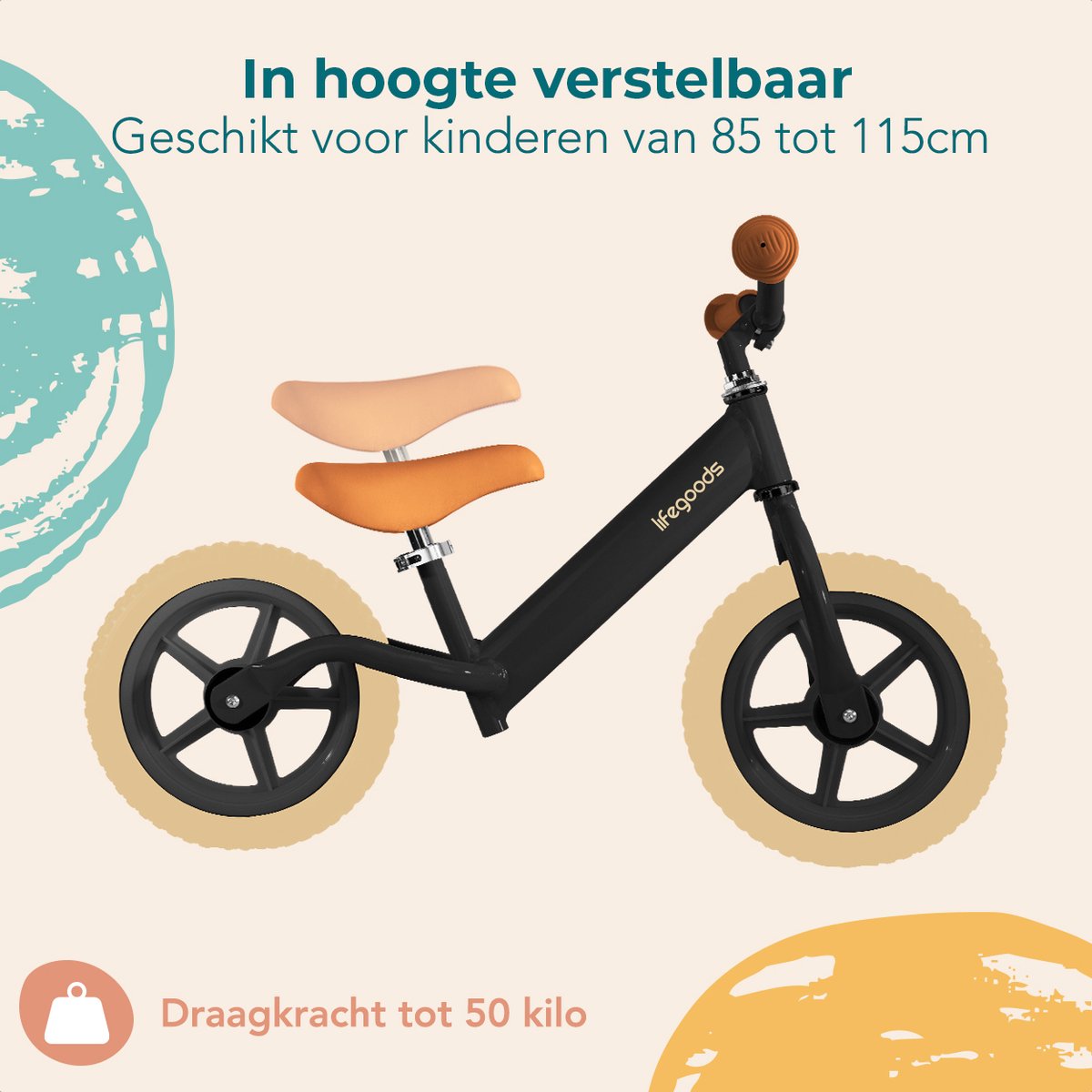 LifeGoods Loopfiets - Speelgoed 2 jaar en ouder - Jongens en Meisjes - Balance Bike - Loopfietsje - Zwart — afbeelding 5