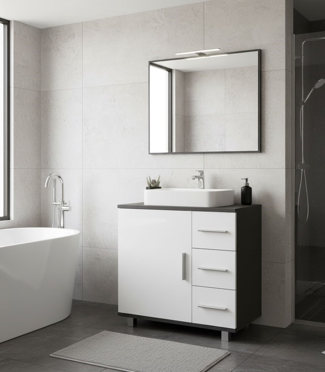 Luxe Wastafelkast “Ilias Deluxe” – Badkamer Onderkast met 3 Lades – Moderne Wastafelkast –