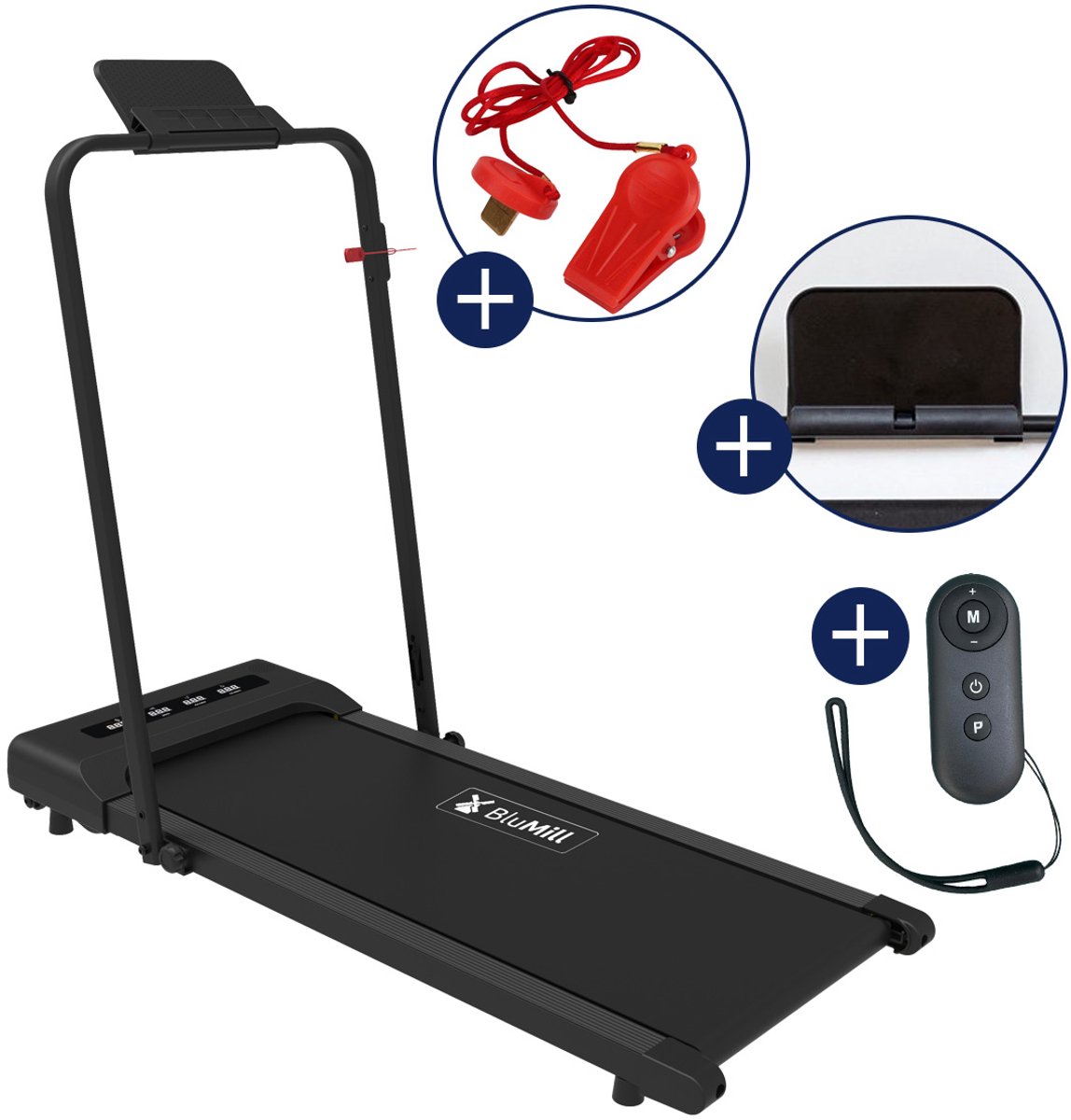 BluMill Loopband Inklapbaar - 1-10km/u- Wandelband - Led Display en Afstandsbediening - Inc. Tablethouder en Fitness App