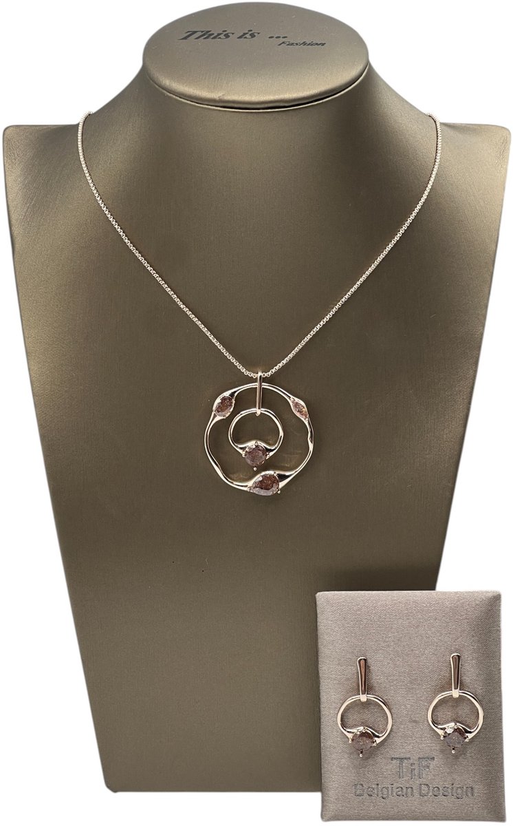 TIF - Sieraden - Sieradenset dames - Halsketting - Oorbellen - Rosé Gold - Verstelbaal 42-47 cm