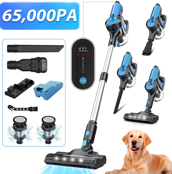 Grenintol Steelstofzuiger - 8 in 1 Steelstofzuiger Draadloos - Zelfstaande Stofzuiger Zonder Zak - 300W/2200 mAh Accu - 1,2 L Stofbak - voor Tapijten en Harde Vloere - 65000PA - Blauw