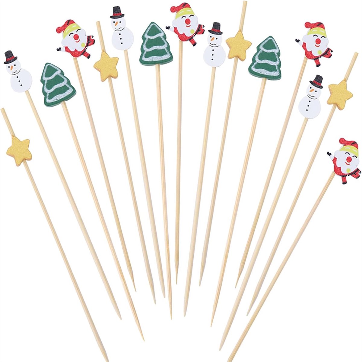 Peysaitr - Bamboestokken - Kerstpatroon - Fruit Picks - cocktailprikkers - feestdecoratie - voor kerst, bar & verjaardag - 12cm - 100 stuks