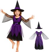 Joya Kids® Heks Verkleedjurk | Heksenhoed met Jurk | Heksen Verkleedjurk Meisje | Halloween Jurk | Verkleedkleding | Maat 110