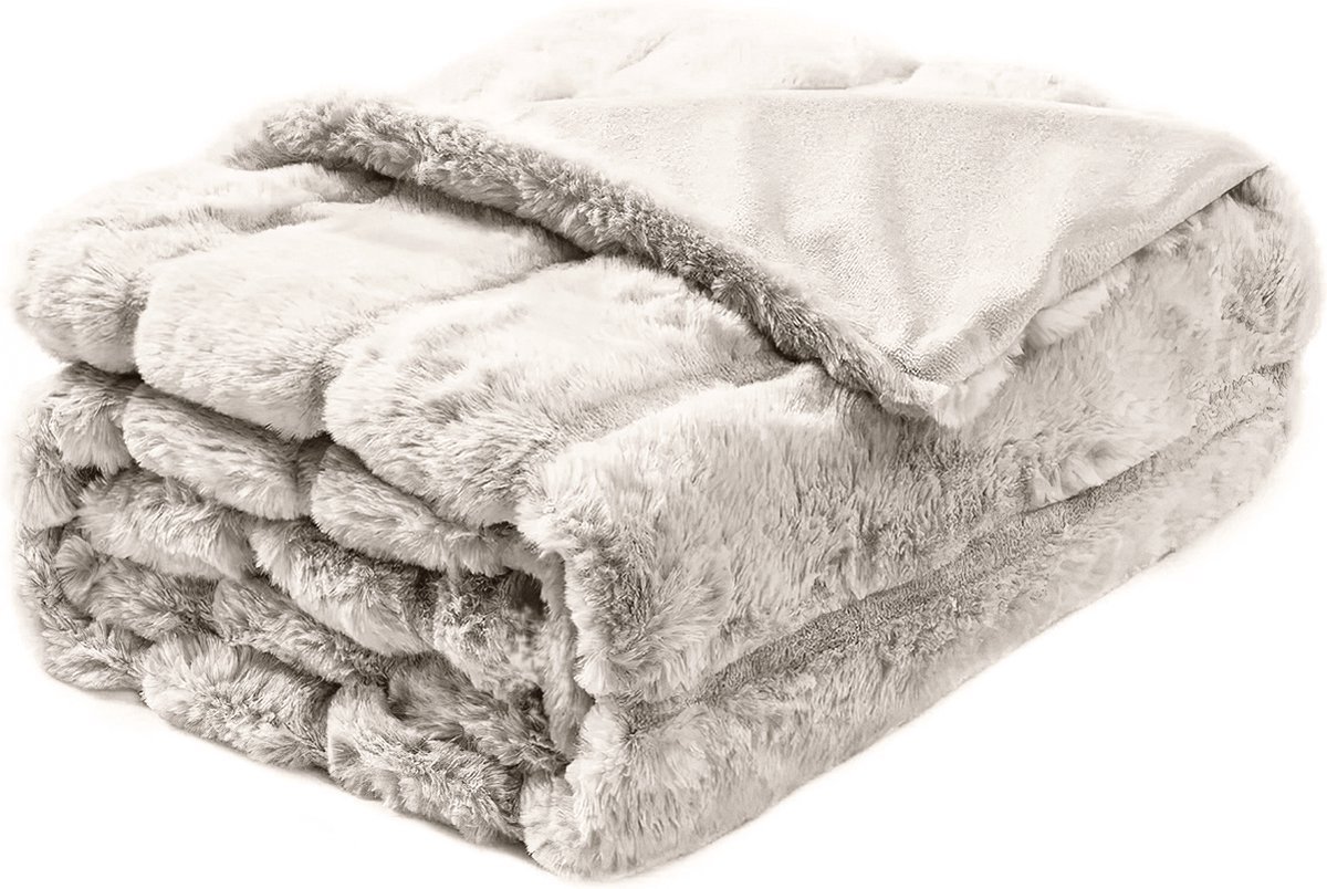 Lugia Imitatiebont Deken - 130x160 cm - Luxe Dubbellaagse - 400+200 GSM - Voor Bank, Slaapkamer & Woonkamer - Fleece Deken & Fleece Plaid - Beige