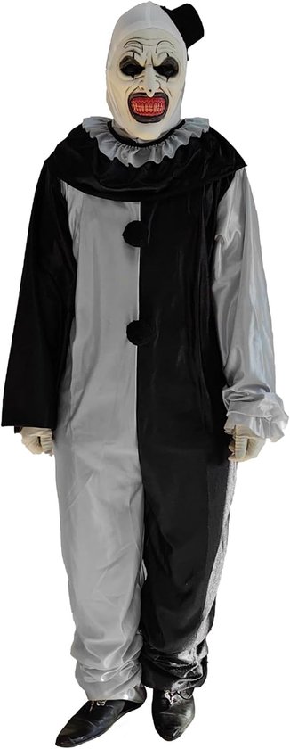 Clown cosplay kostuum, terrifier kostuum, zwart wit eendelig, kunstclown geschikt voor Halloween, carnaval, spelen, realistische maskerade, kostuum rekwisieten, clownpak