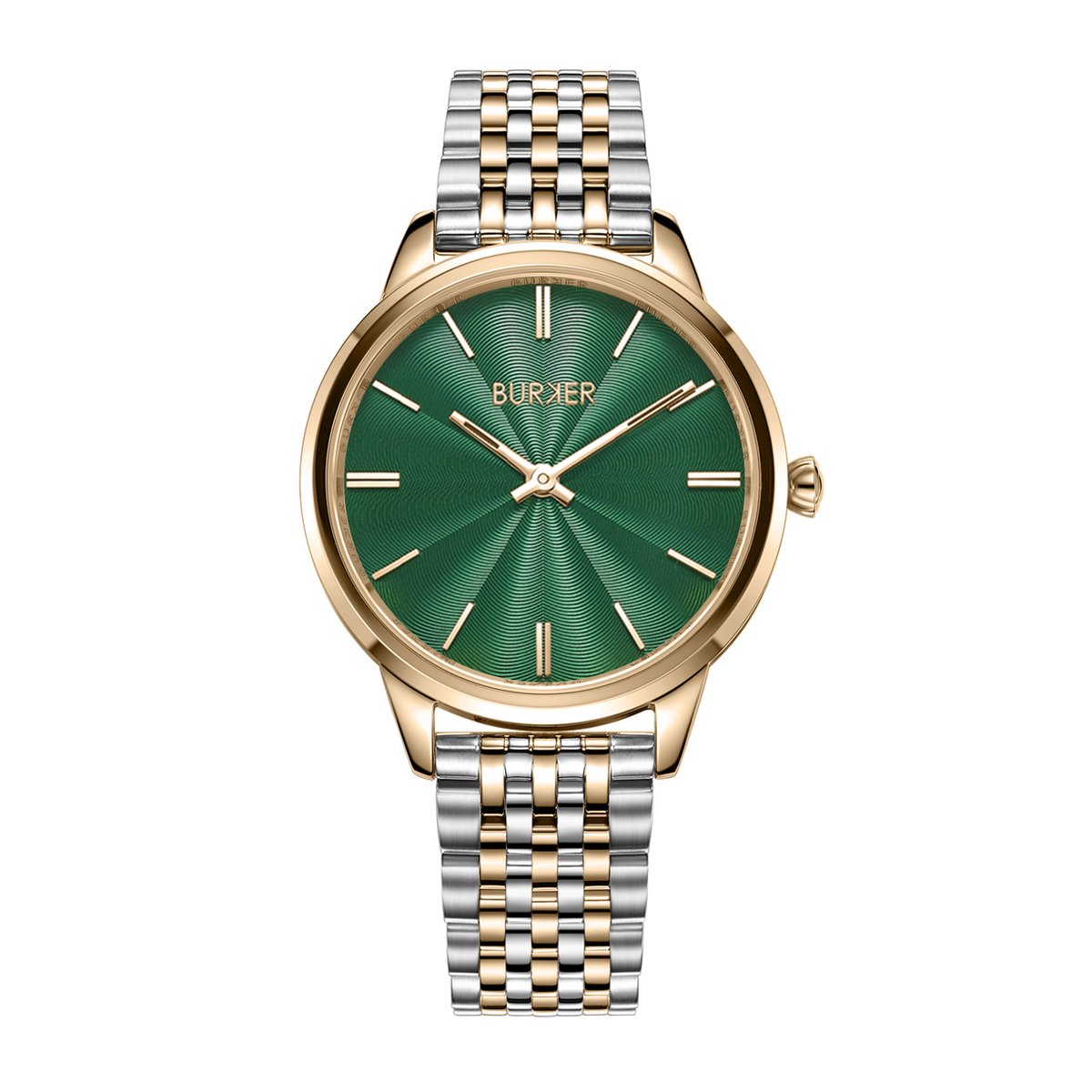 BURKER Emily Horloge Dames - Rond - Goud Zilver Groen - Schakelband - 36 mm