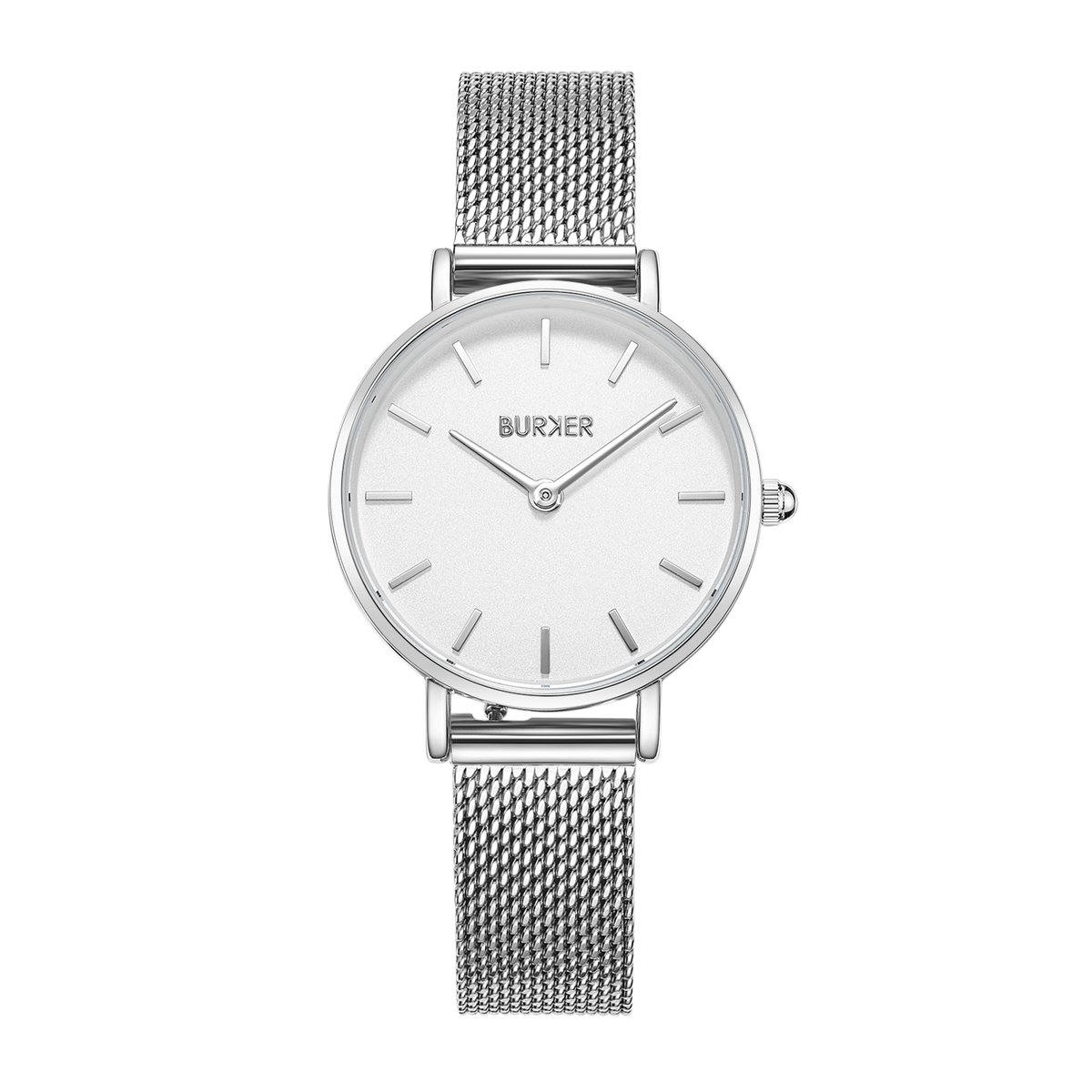 BURKER Ruby Petite Horloge Dames - Rond - Zilver Wit - Milanese Band - 28 mm