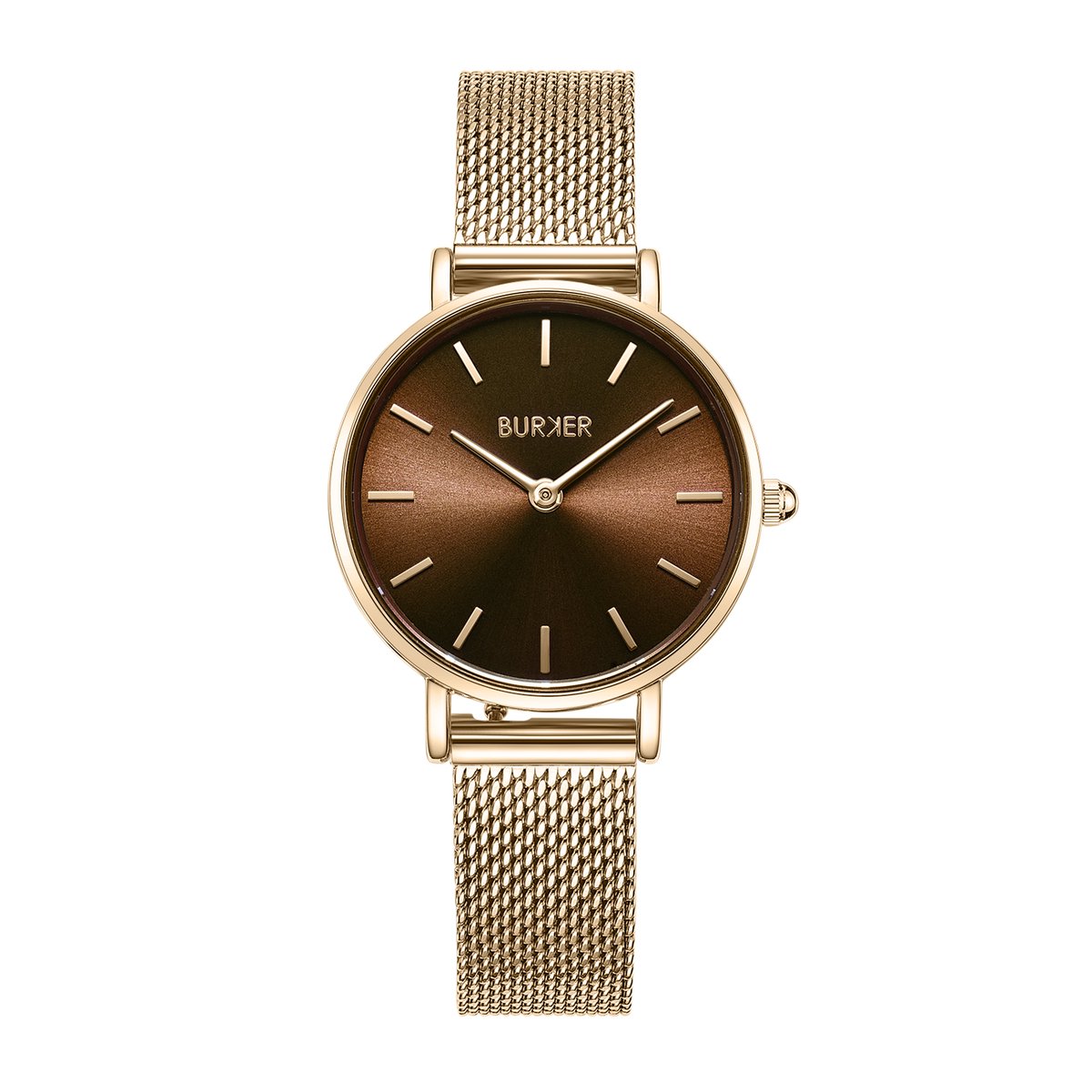 BURKER Ruby Petite Horloge Dames - Rond - Goud Bruin - Milanese Band - 28 mm