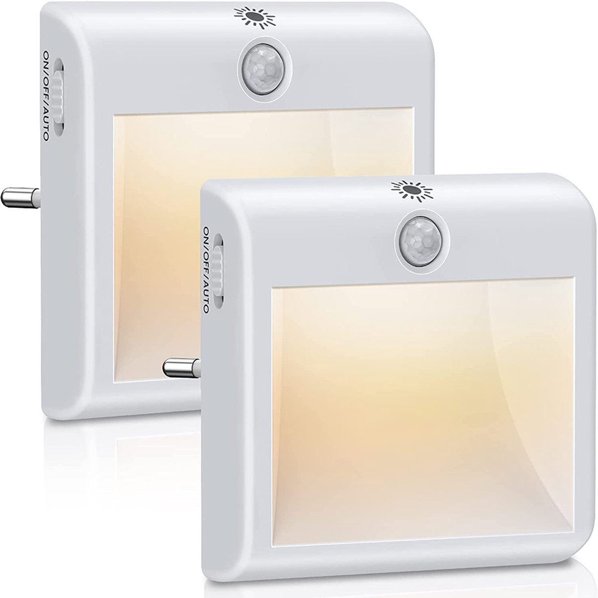 2-Pack Nachtlampje Outlet Pack - Nachtlampje met bewegingsmelder - 15-100% Touch Control - Dimbaar - Heeft 3 standen (Aan/Auto/Uit) - LED Nachtlampje met Schemersensor - Geschikt voor kinderkamers, trappen, gangen