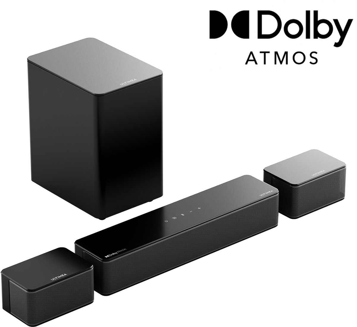 ULTIMEA 5.1-kanaals Dolby Atmos-soundbar met draadloze subwoofer, 2 surround-luidsprekers - Zwart