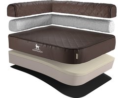 Knuffelwuff orthopedisch hoekhondenbed Winslow van laser-gewatteerd kunstleer XL 100 x 70cm leuning links bruin