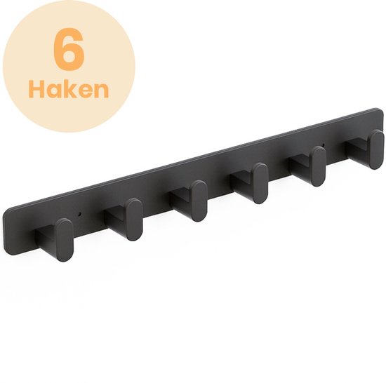 Porte-manteau mural - 6 Crochet - Fixation avec Tape 3M - Style industriel - Acier inoxydable Zwart