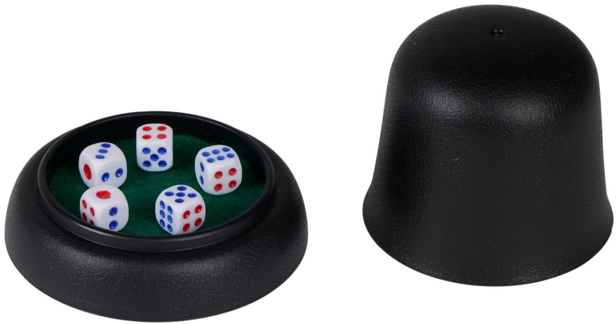 Eddy Toys Dobbelspel 7-Delig - Dobbelspel voor Kinderen en Volwassenen - Dobbelspel met Dobbelbeker en Bakje - Compact Formaat voor Reizen en Spelletjesavonden