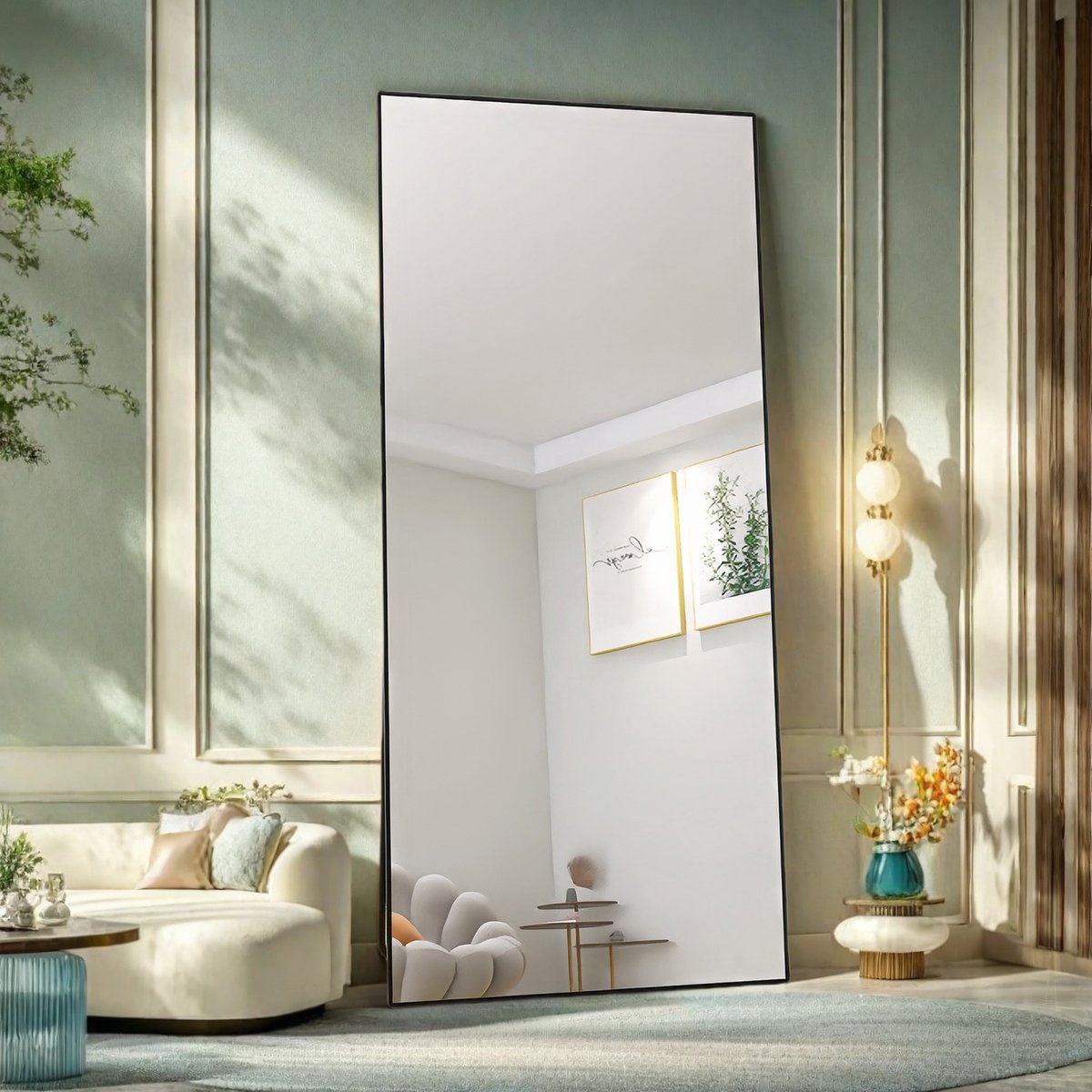 Staande Spiegel 180x80 cm – Gehard Glas, Make-up & Passpiegel, Rechthoekige Slaapkamer Spiegel met Zwarte Aluminium Rand
