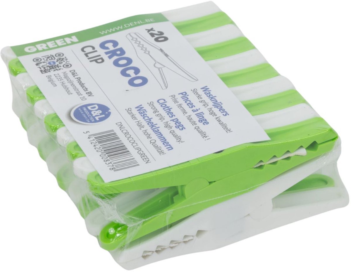 D&L Croco Wasklemmen | Wasknijpers - 20 Stuks - Groen