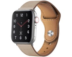 Stravo leren bandje Geschikt voor Apple Watch 46mm (Series 11/10), 45mm (Series 9/8/7), 44mm (Series 6/5/4, SE 3/2/1), 49mm (Ultra 3/2/1) - Leather horlogebandje met nagelgesp - Leer - Beige