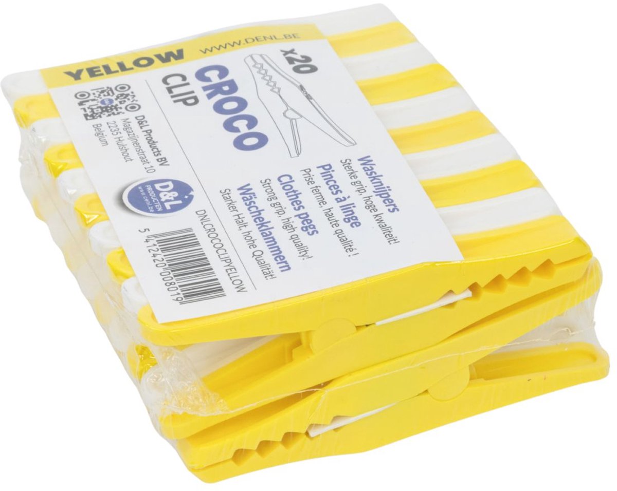 D&L Croco Wasklemmen | Wasknijpers - 20 Stuks - Geel