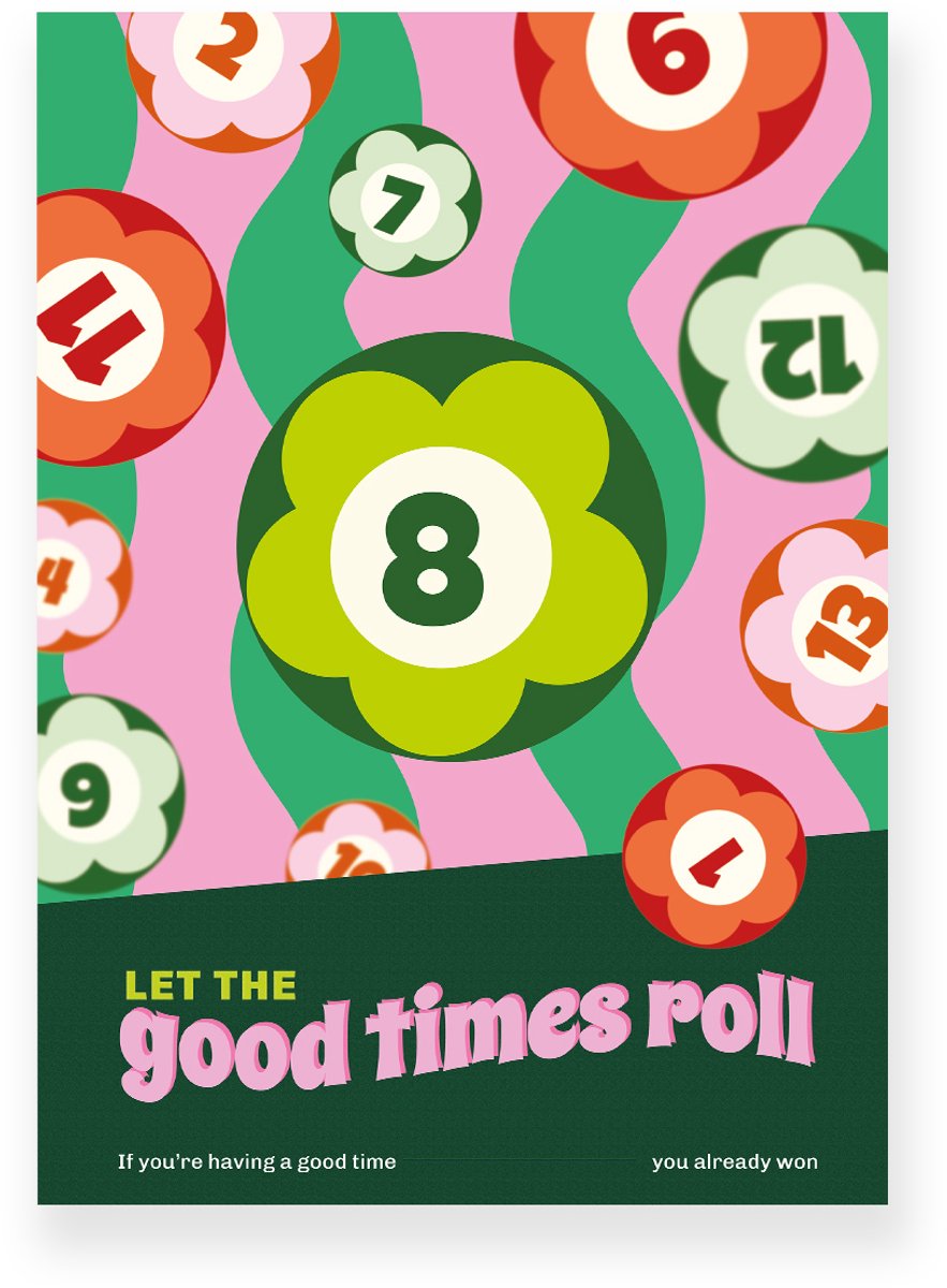 Yisual Poster 30x40 cm - Biljartballen - Cijfers - Groen - Roze - Vintage - Retro - Muurdecoratie - Wanddecoratie