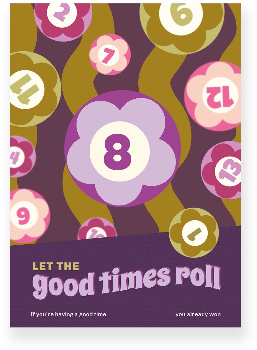 Yisual Poster 20x30 cm - Biljartballen - Cijfers - Paars - Mosterdgeel - Vintage - Retro - Muurdecoratie - Wanddecoratie