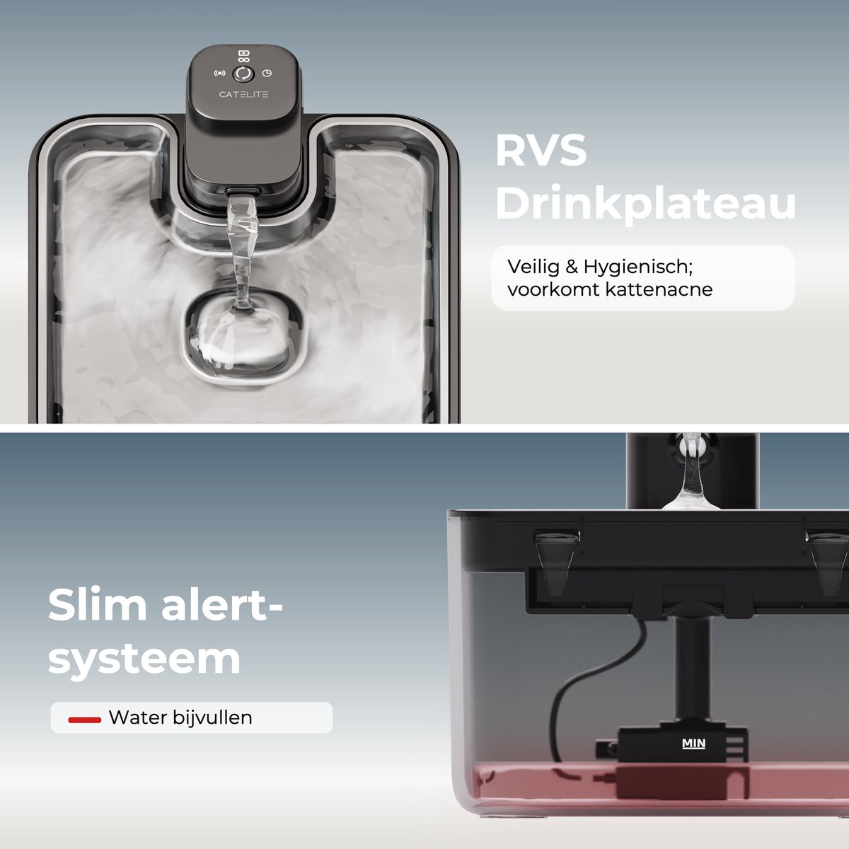 CatElite® - Draadloze Drinkfontein Kat RVS | Wave - Waterdispenser met Sensor & Accu - Incl. 2 Filters - 2.5L Waterfontein Kat - Kattenfontein - Fluisterstil - Zwart - Upgraded Version thumbnail 4