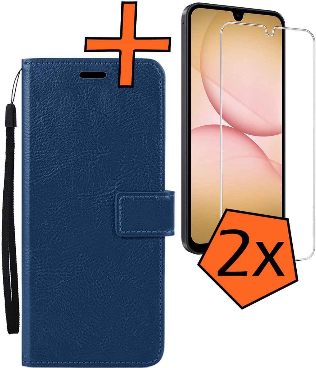 Hoes - Met 2x Screenprotector - Geschikt voor Samsung Galaxy A17 - Luxe Pasjeshouder - Bookcase Portemonee - Flip Case - Kunstleer Book Case - Flipcase Hoes - Book Cover - Walletcase - PortemonneeHoes - Donkerblauw